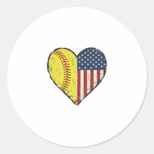 Patriotic Softball Heart Vintage Vector Design_1 Classic Round Sticker