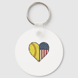 Patriotic Softball Heart Vintage Vector Design_1 Keychain