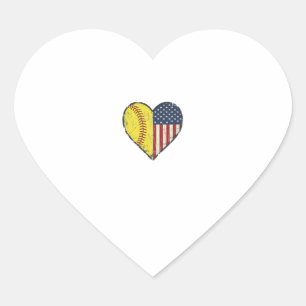 Patriotic Softball Heart Vintage Vector Design_1 Sticker