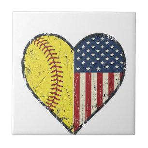 Patriotic Softball Heart Vintage Vector Design_1 Tile