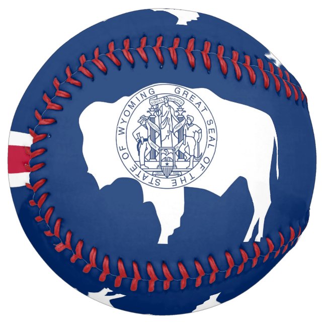 Patriotic Softball with flag of Wyoming, USA (Front Left)