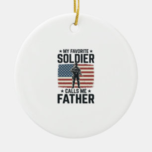 Patriotic Soldier Father Vintage Vector Shirt Desi Ceramic Ornament