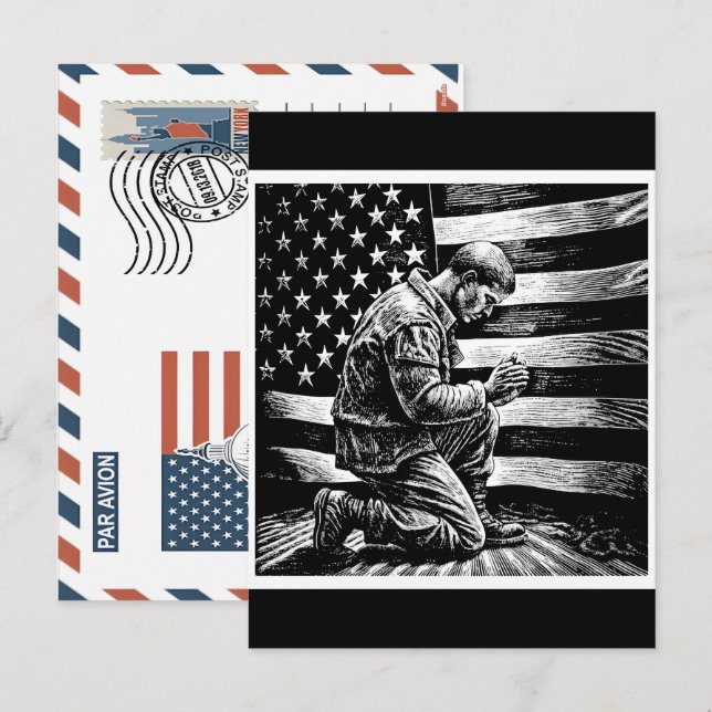 Patriotic Soldier Holding US Flag Postcard (Front/Back)