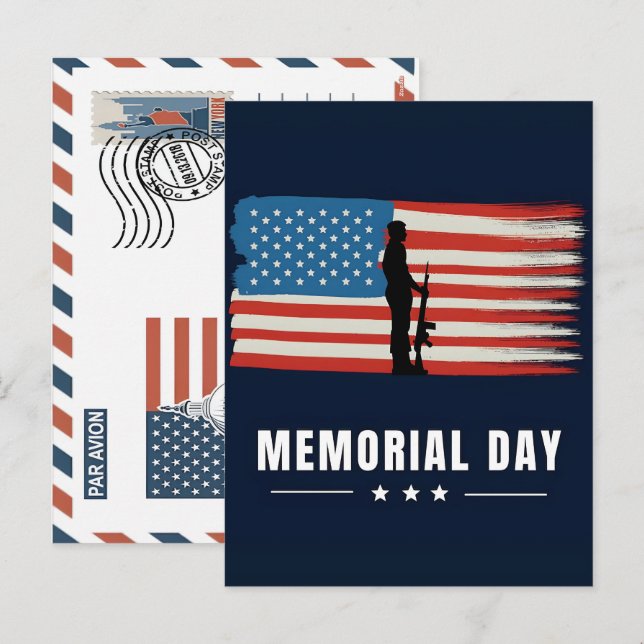 Patriotic Soldier Holding US Flag Postcard (Front/Back)