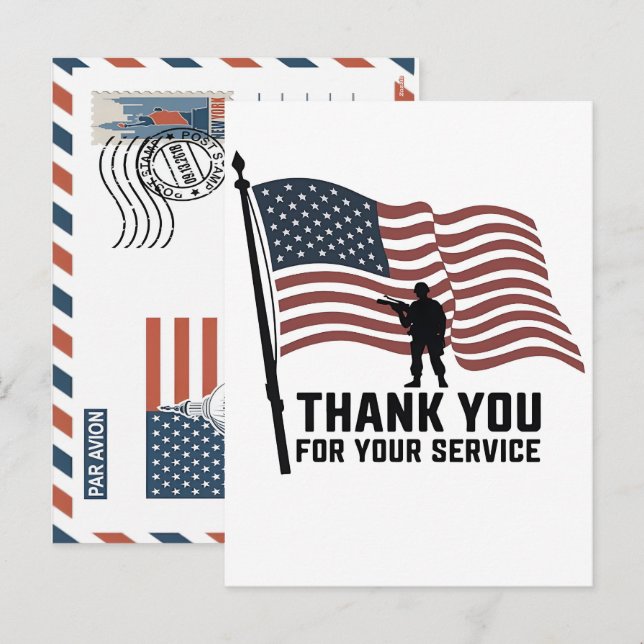 Patriotic Soldier Holding US Flag Postcard (Front/Back)