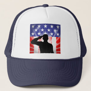 Patriotic Soldier Saluting American Flag Hat