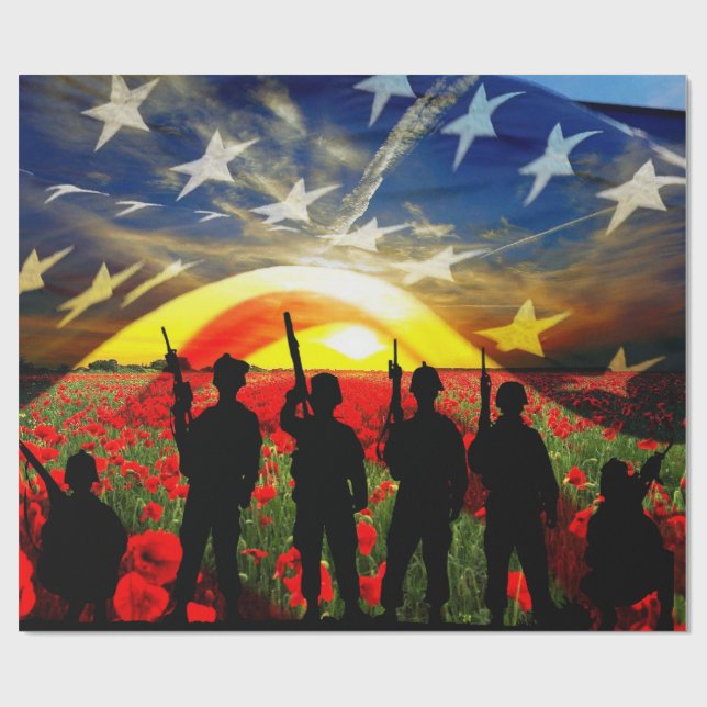 Patriotic Soldiers American Flag Wrapping Paper (Flat)