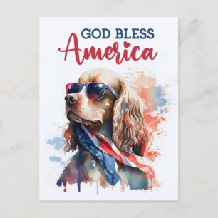 Patriotic Spaniel Dog, God Bless America Postcard