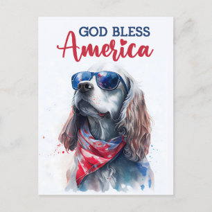 Patriotic Spaniel Dog, God Bless America Postcard