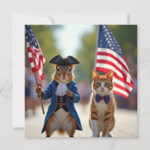 Patriotic Squirrel and Cat Card