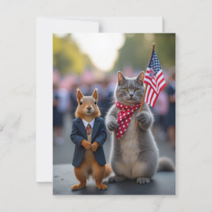 Patriotic Squirrel and Cat Postcard