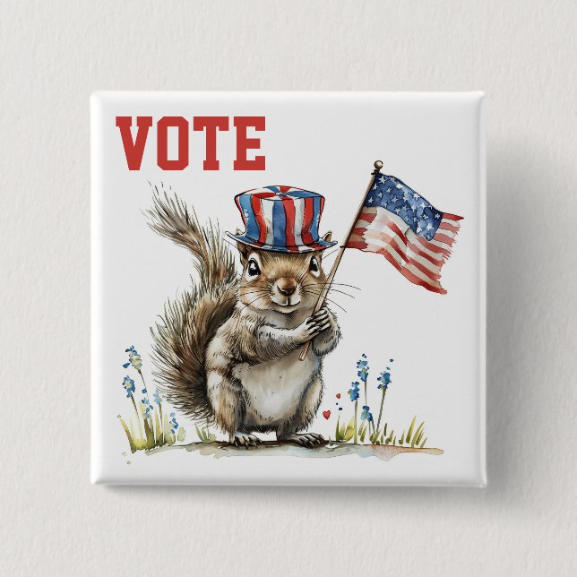 Patriotic Squirrel Vote  2 Inch Square Button (Front)