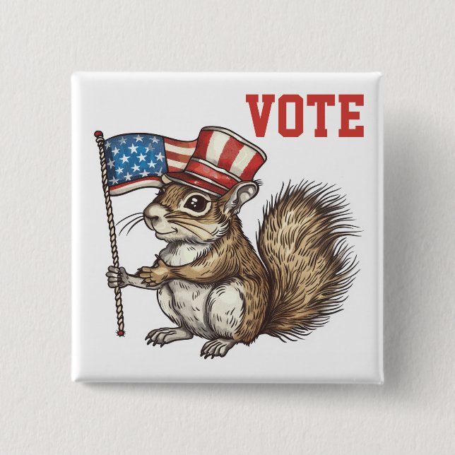 Patriotic Squirrel Vote  2 Inch Square Button (Front)