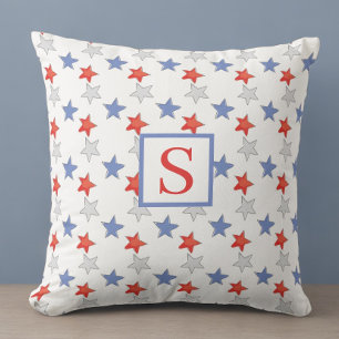 Patriotic Star Monogram   Red White Blue Americana Throw Pillow