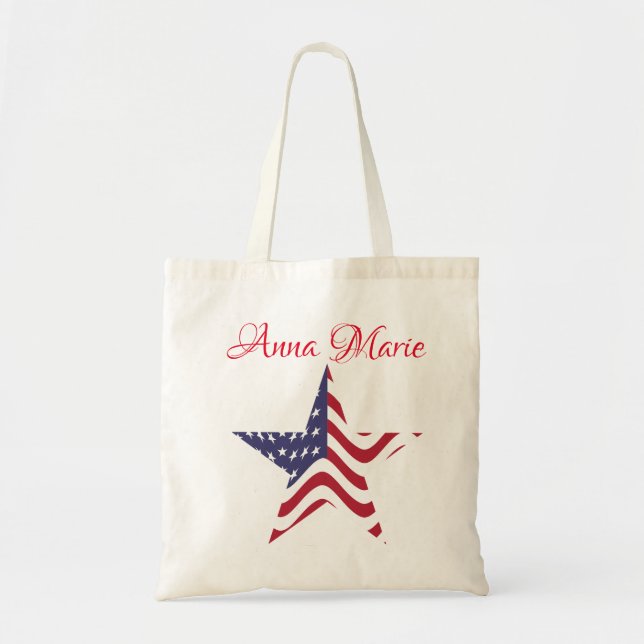 Patriotic Star Personalized Tote Bag America USA (Front)