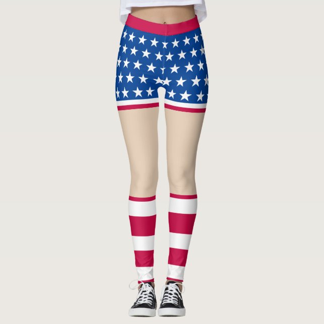 Patriotic Star-Striped Leggings for Women (Front)