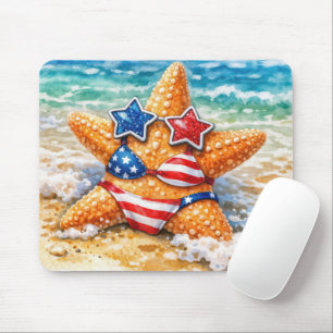Patriotic Starfish in Beach Sand Mouse Pad