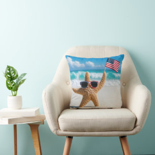 Patriotic Starfish Waving the American Flag Throw Pillow