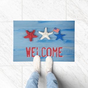 Patriotic Starfish With American Flag Doormat