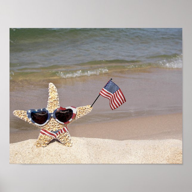 Patriotic Starfish with American flag Poster (Front)