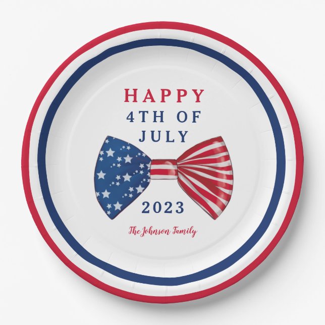 Patriotic Stars And Stripes 4th Of July Paper Plate (Front)