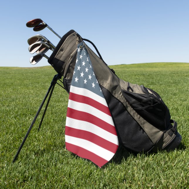 Patriotic Stars and Stripes American Flag Golf Towel (Green)