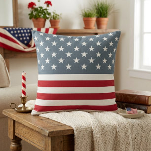 Patriotic Stars and Stripes American Flag Throw Pillow
