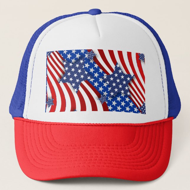 Patriotic Stars and Stripes American Flag Trucker Hat (Front)