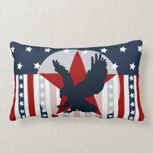 Patriotic Stars and Stripes Bald Eagle American Lumbar Pillow