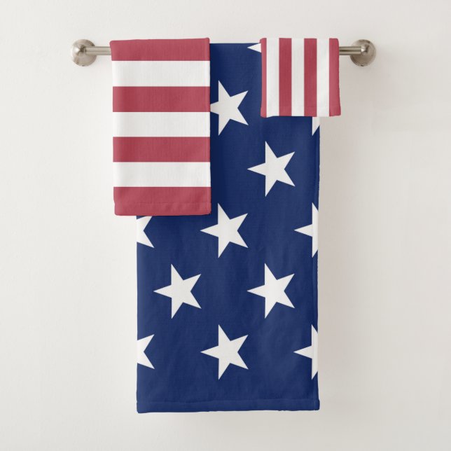 Patriotic Stars and Stripes Bath Towel Set (Insitu)
