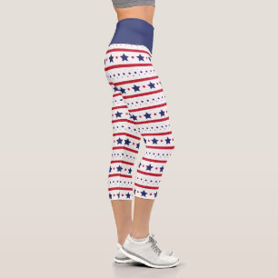 Patriotic Stars and Stripes  Capri Leggings