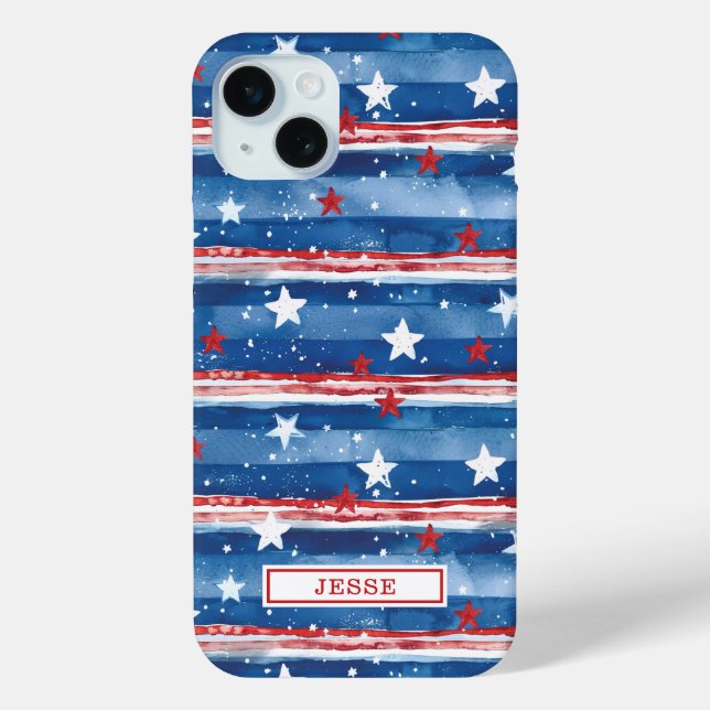 Patriotic Stars and Stripes Monogrammed Case-Mate iPhone Case (Back)