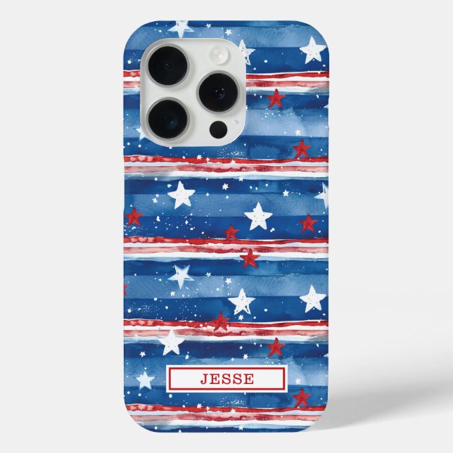 Patriotic Stars and Stripes Monogrammed Case-Mate iPhone Case (Back)