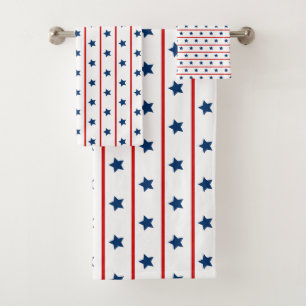 Patriotic stars and stripes pattern bath towel set