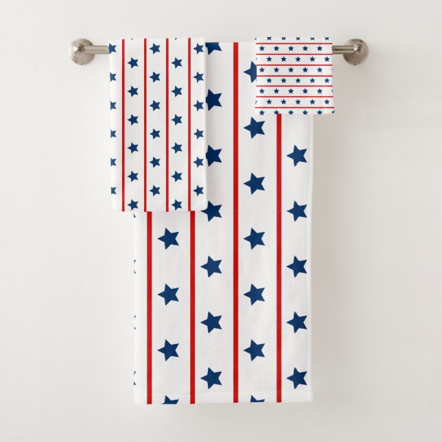 Patriotic stars and stripes pattern bath towel set (Insitu)
