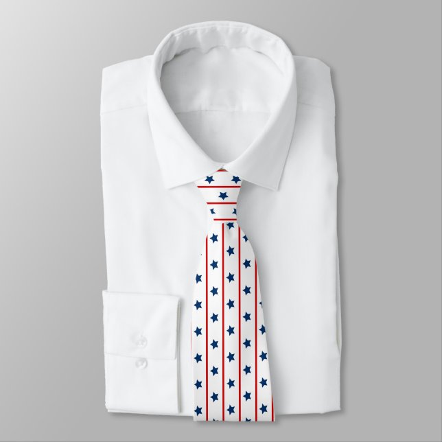 Patriotic Stars and Stripes Pattern Tie (Tied)