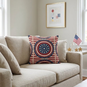 Patriotic Stars and Stripes Rustic Farmhouse Decor Throw Pillow