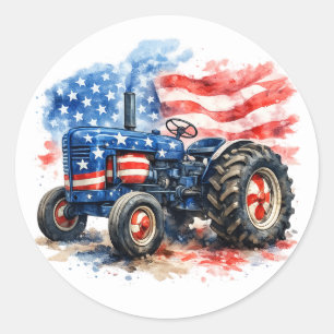Patriotic Stars and Stripes Tractor Classic Round Sticker
