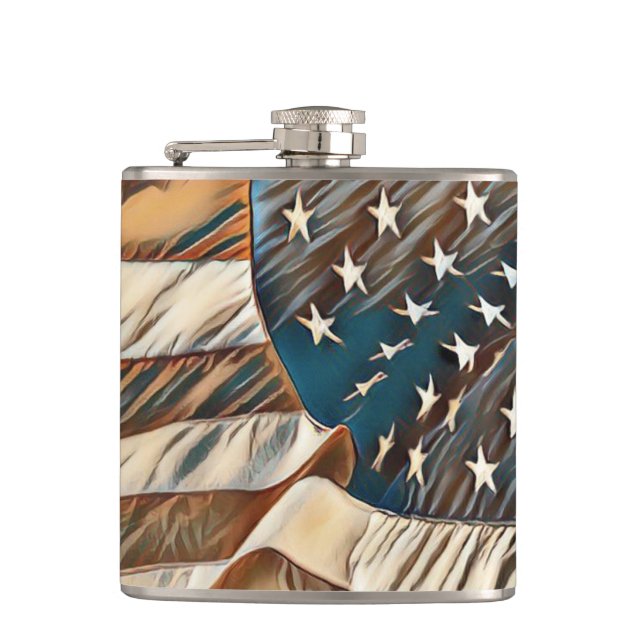 Patriotic Stars and Strips 6 oz or 8 oz Flask (Front)