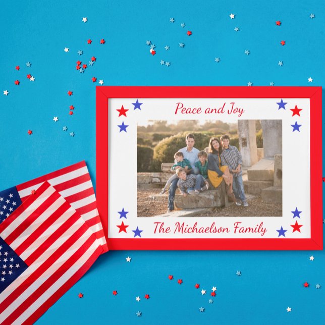 Patriotic Stars Family Photo Holiday Postcard (Creator Uploaded)