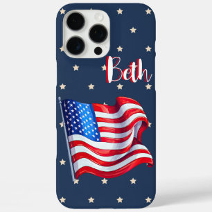 Patriotic Stars Flag Personalized iPhone 16 Pro Max Case