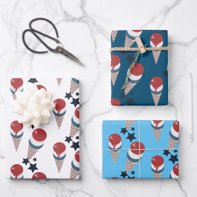 Patriotic Stars Ice Cream Pattern Wrapping Paper Sheet (Front)