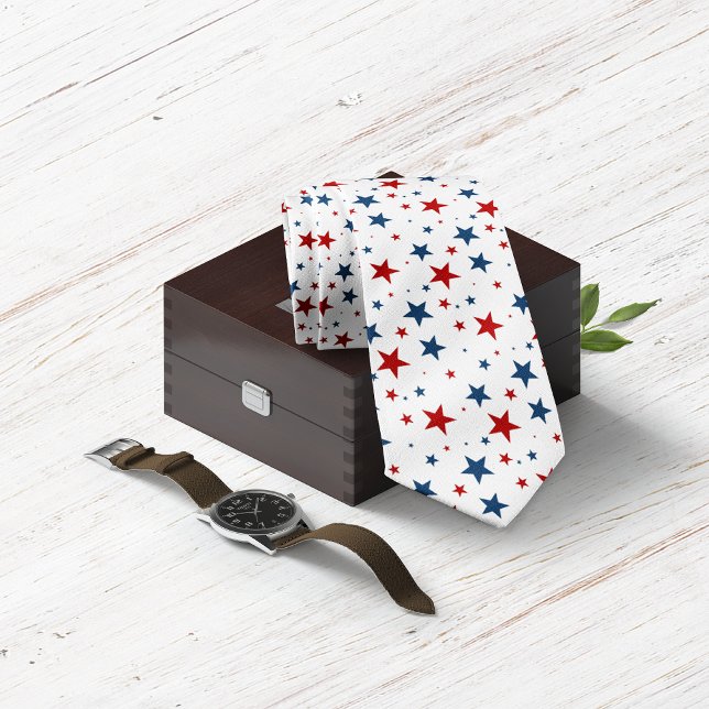 Patriotic Stars in Red White and Blue Pattern Tie (Patriotic Stars in Red White and Blue Pattern Neck Tie)