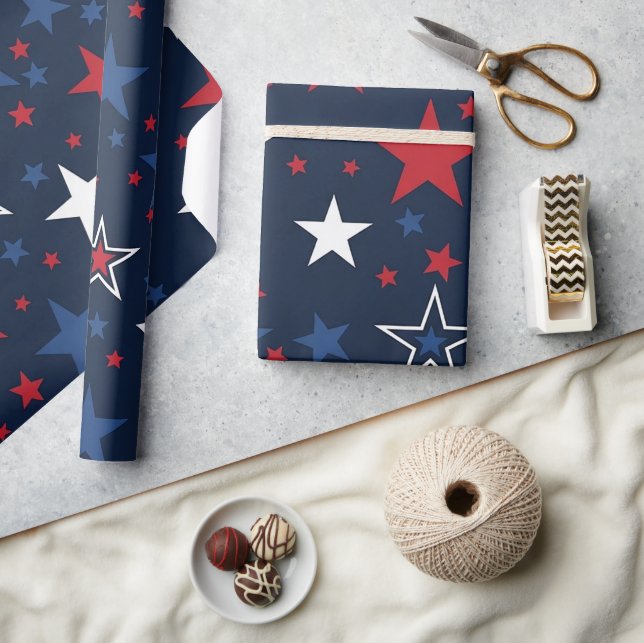 Patriotic  Stars on Navy Blue Seamless Pattern Wrapping Paper (Crafts)