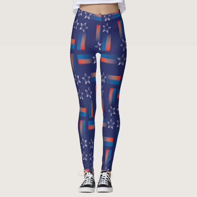 Patriotic Stars Pattern Leggings (Front)