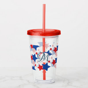 Patriotic Stars Pattern Monogram Custom Acrylic Tumbler