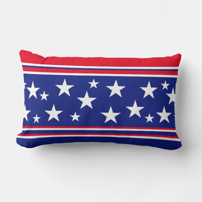 Patriotic Stars Red White Blue  Lumbar Pillow (Front)