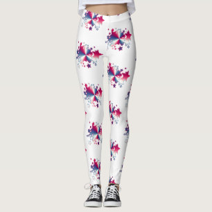 Patriotic Stars Red White Blue Pattern Geometric Leggings