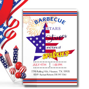Patriotic Stars & Stripes 4th of July Barbecue  Invitation