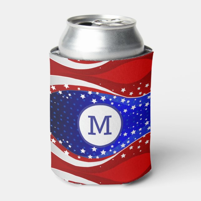 Patriotic Stars & Stripes Abstract American Flag 2 Can Cooler (Can Front)